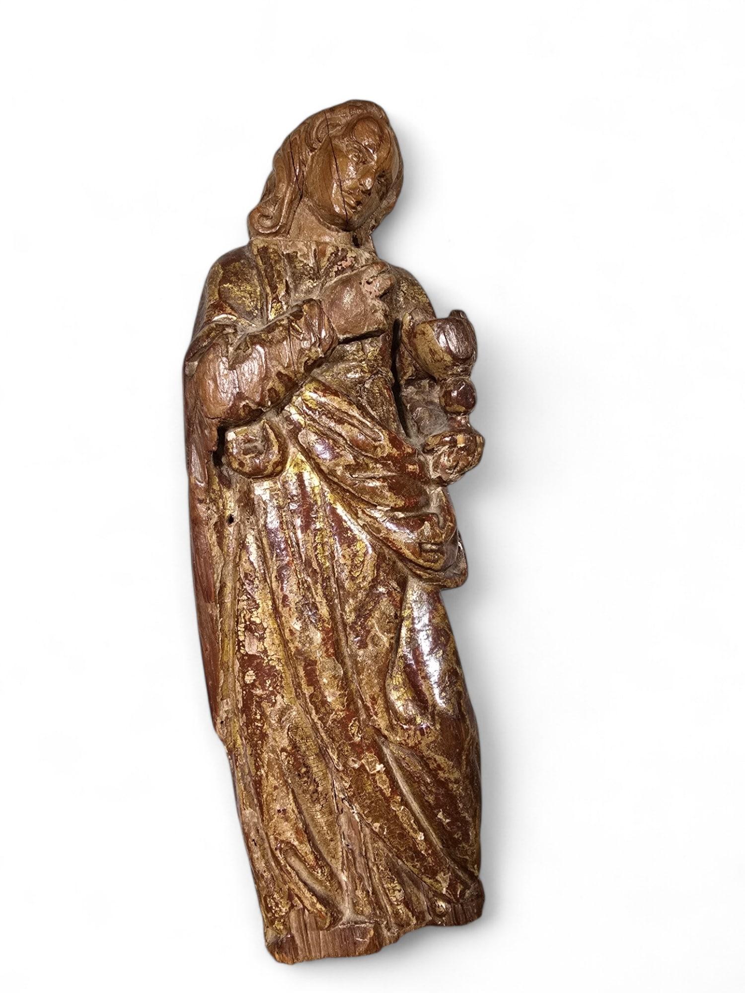 Fruitwood Large Sculpture of the Virgin Mary from the 16th Century Dimensions: 98x35x25 cm For Sale