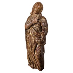 Gran Escultura de la Virgen María del Siglo XVI Dimensiones: 98x35x25 cm
