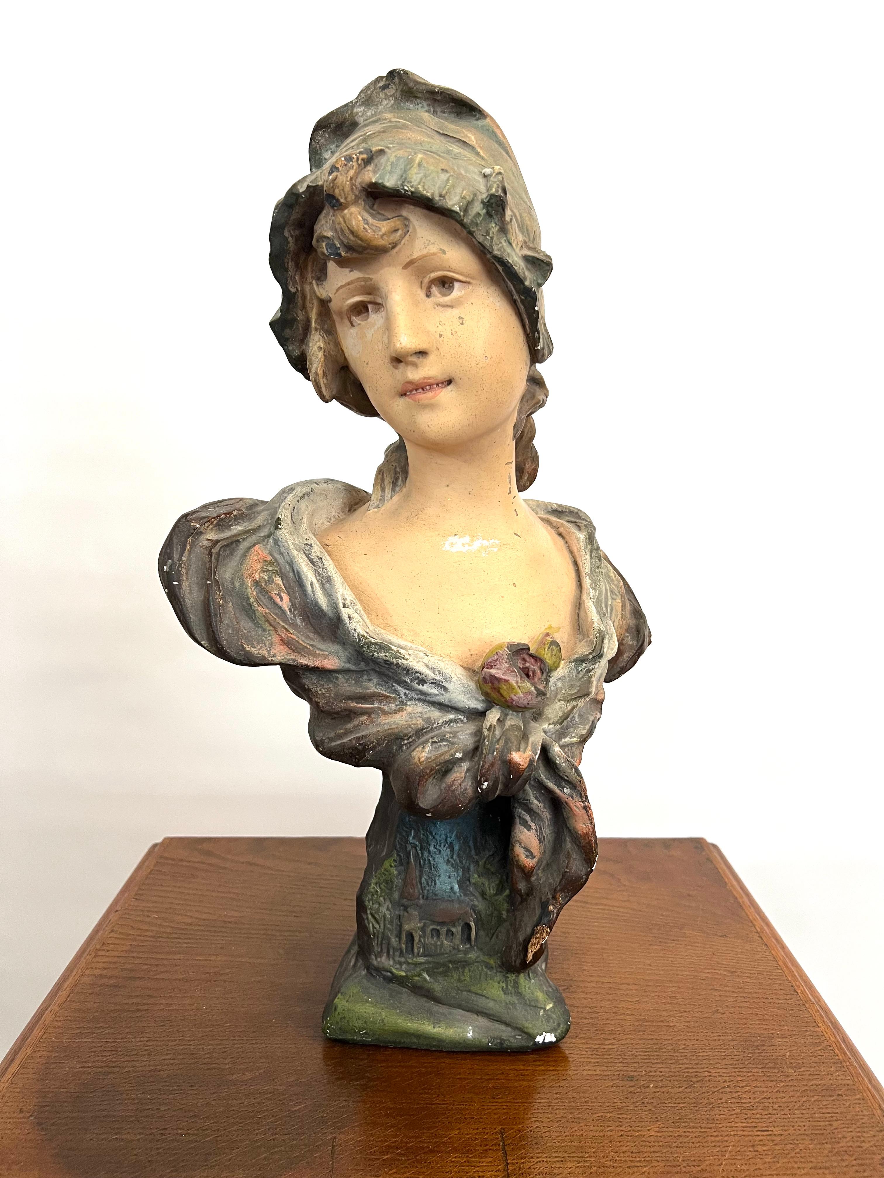 Large sculpture Statue Woman Girl Lady Bust 1900 Art Nouveau For Sale 4