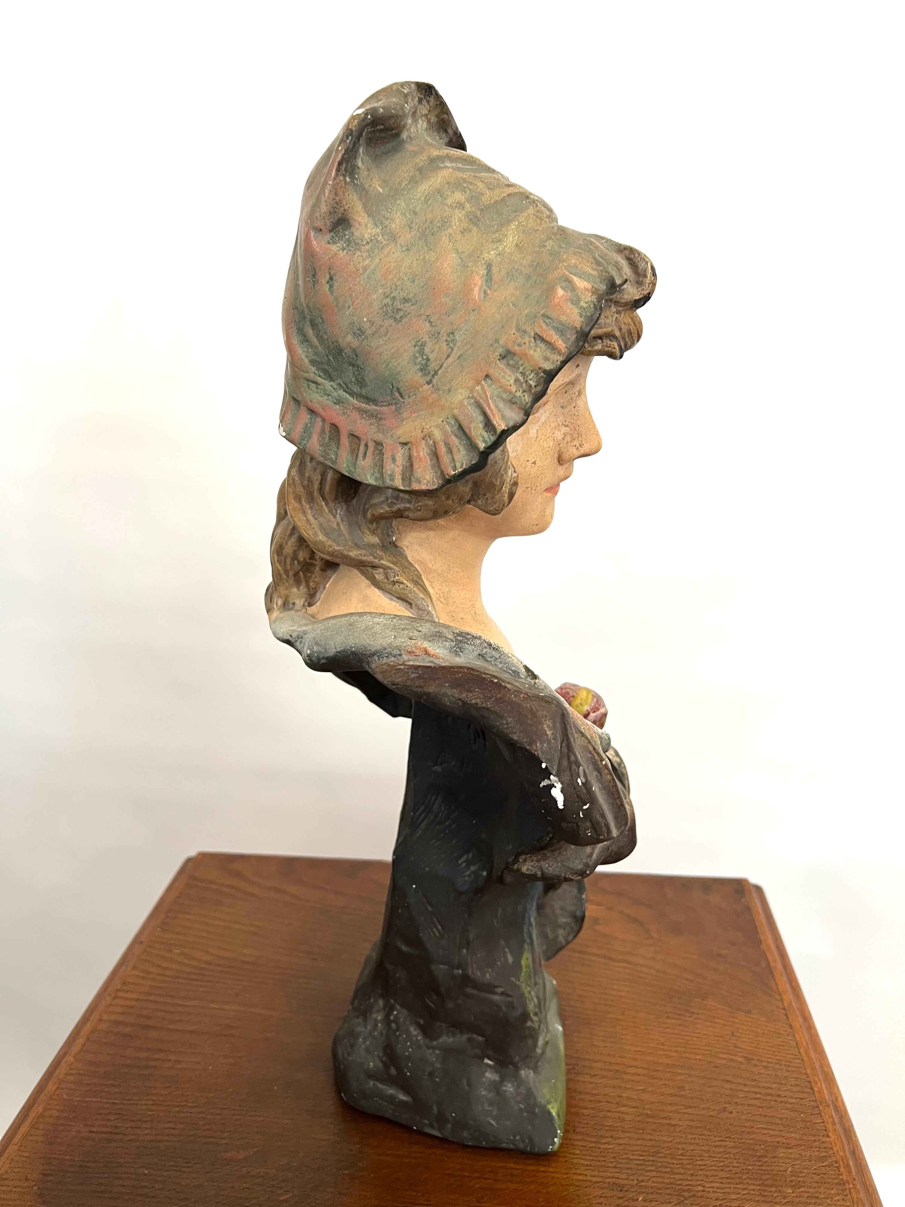 Large sculpture Statue Woman Girl Lady Bust 1900 Art Nouveau For Sale 2