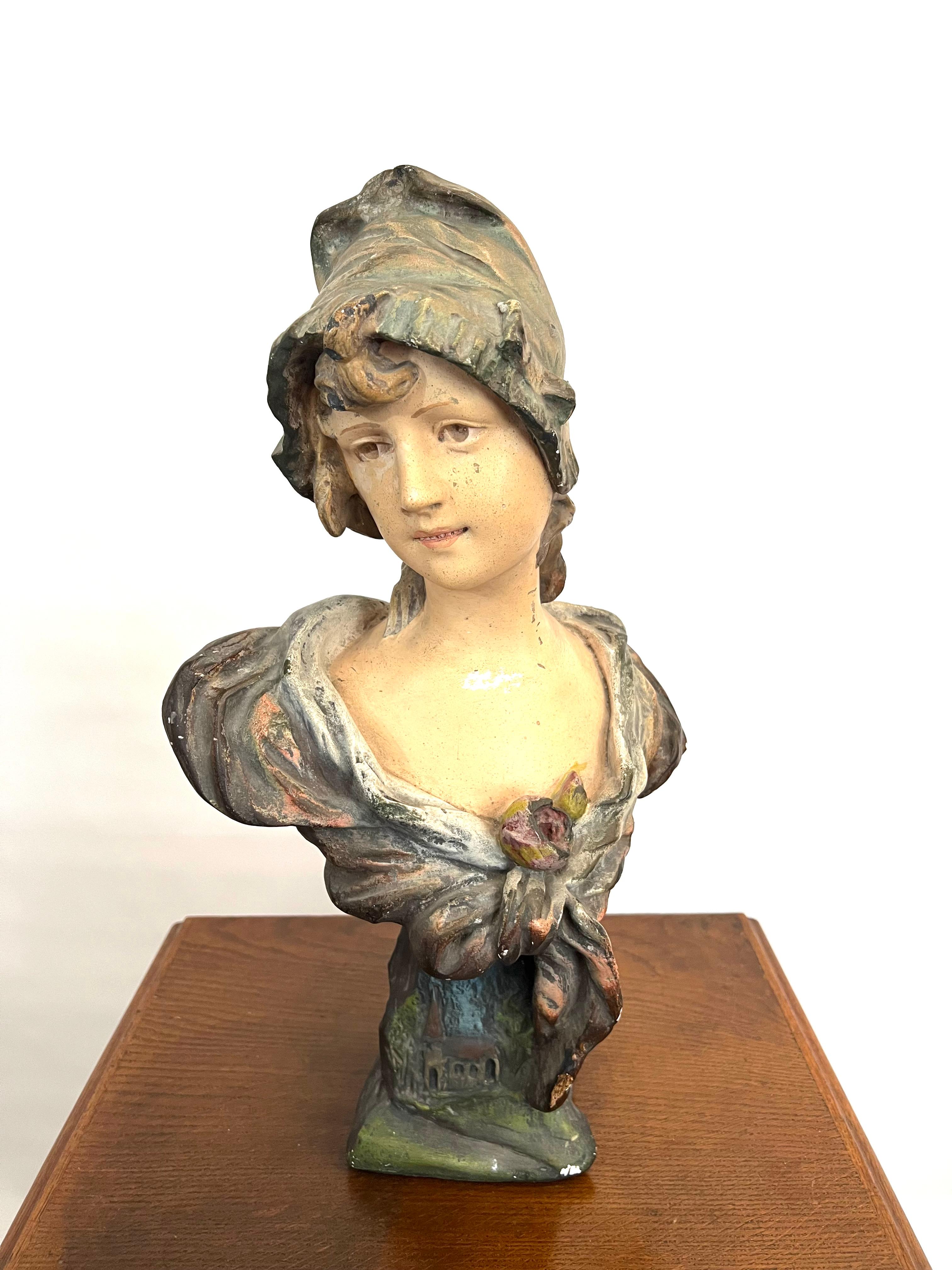 Large sculpture Statue Woman Girl Lady Bust 1900 Art Nouveau For Sale 3