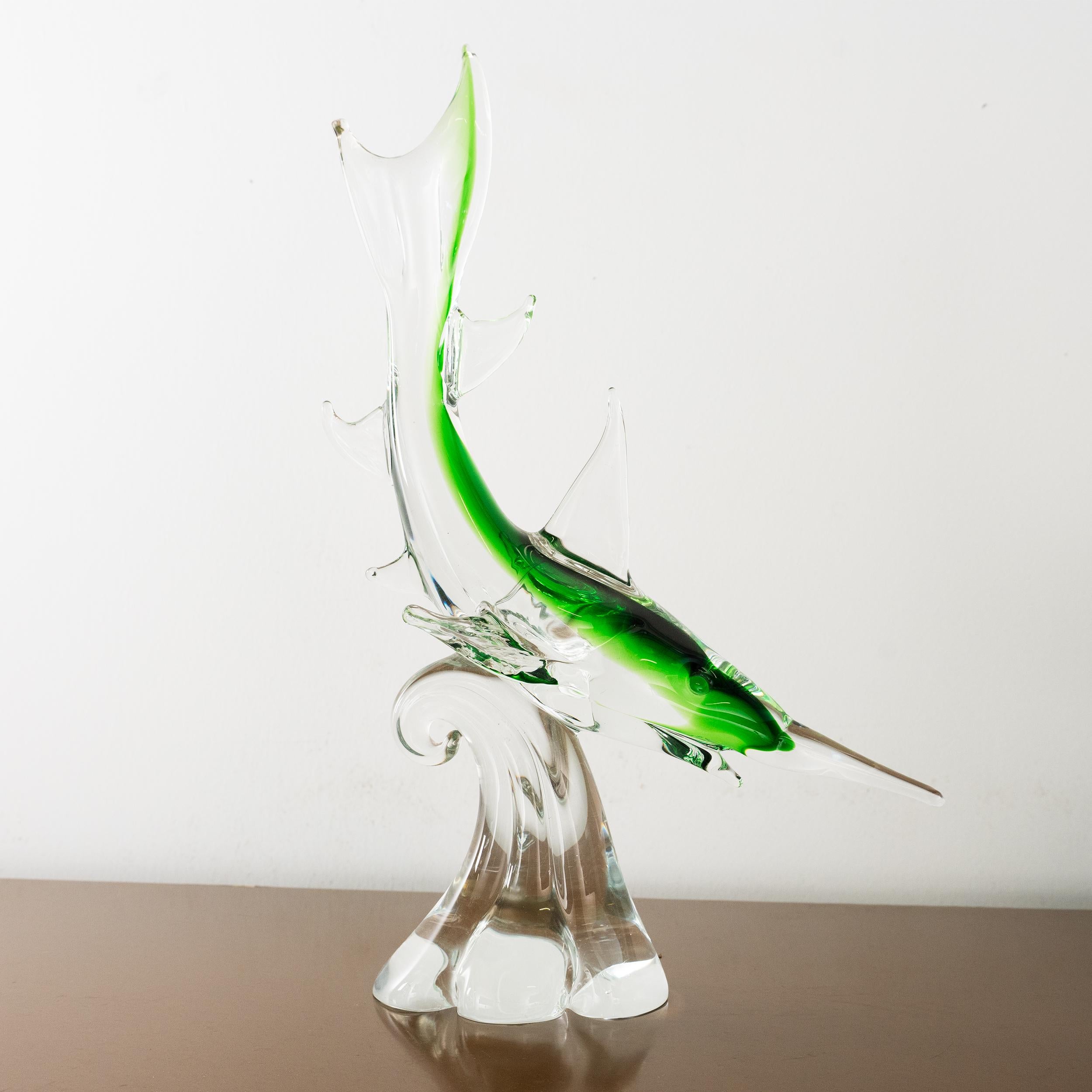 Große Skulptur Jahrgang Murano Glas grün Schwertfisch künstlerischen Italien auf Lager im Angebot 4