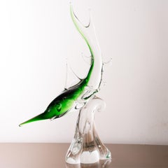 Large Sculpture vintage Murano glass green swordfish artistic Italy in stock