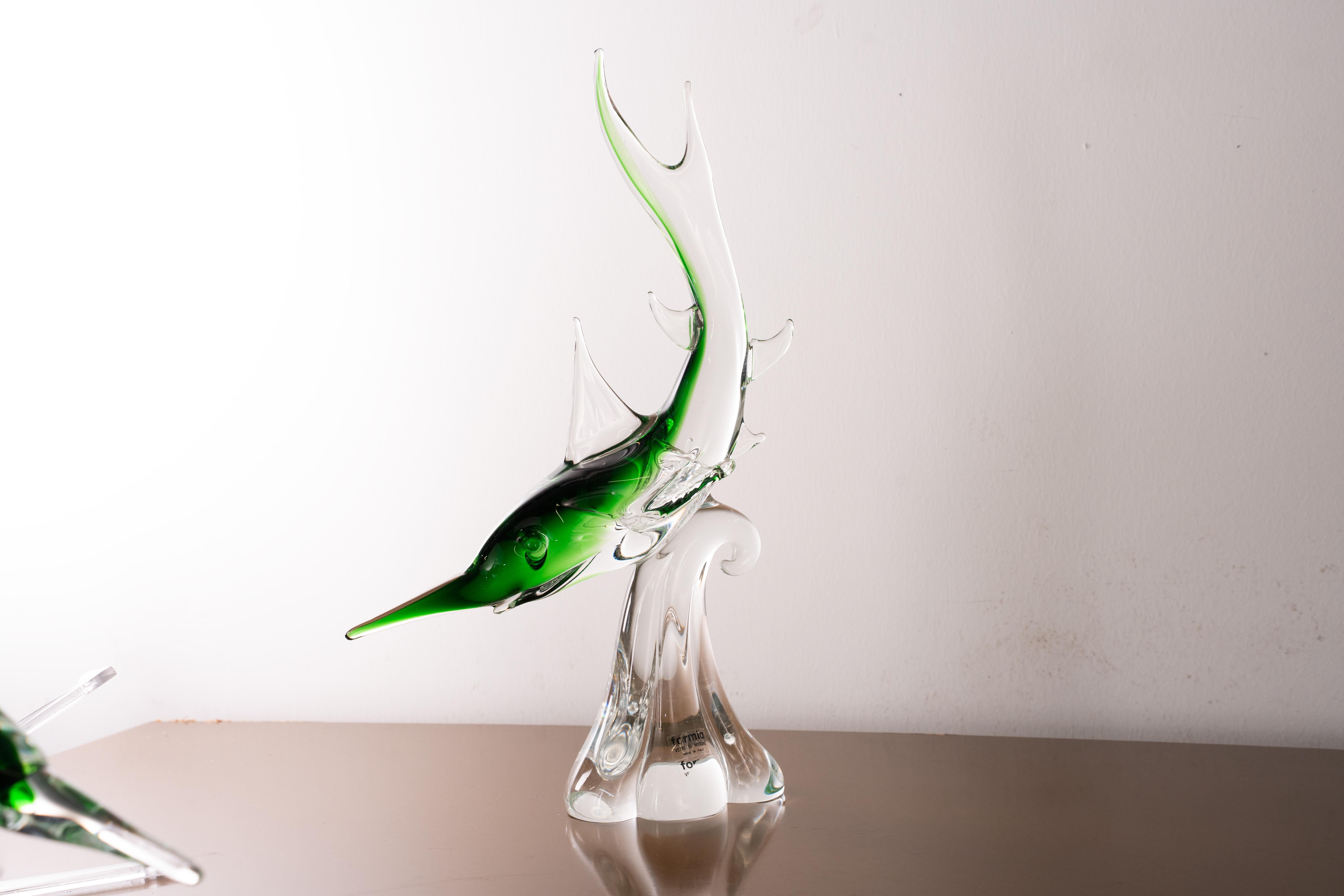 Große Skulptur Jahrgang Murano Glas grün Schwertfisch künstlerischen Italien auf Lager (Italienisch) im Angebot