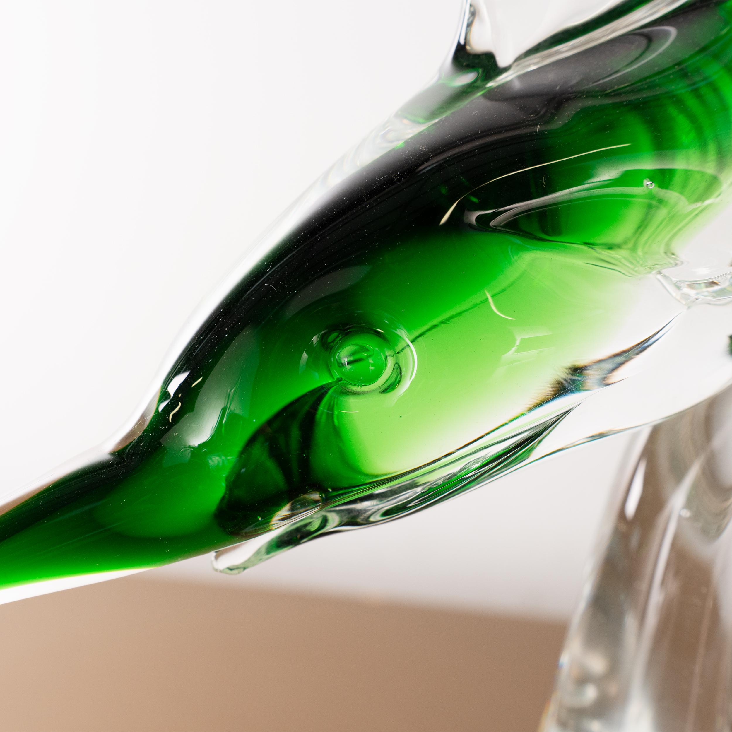 Große Skulptur Jahrgang Murano Glas grün Schwertfisch künstlerischen Italien auf Lager (Handgefertigt) im Angebot