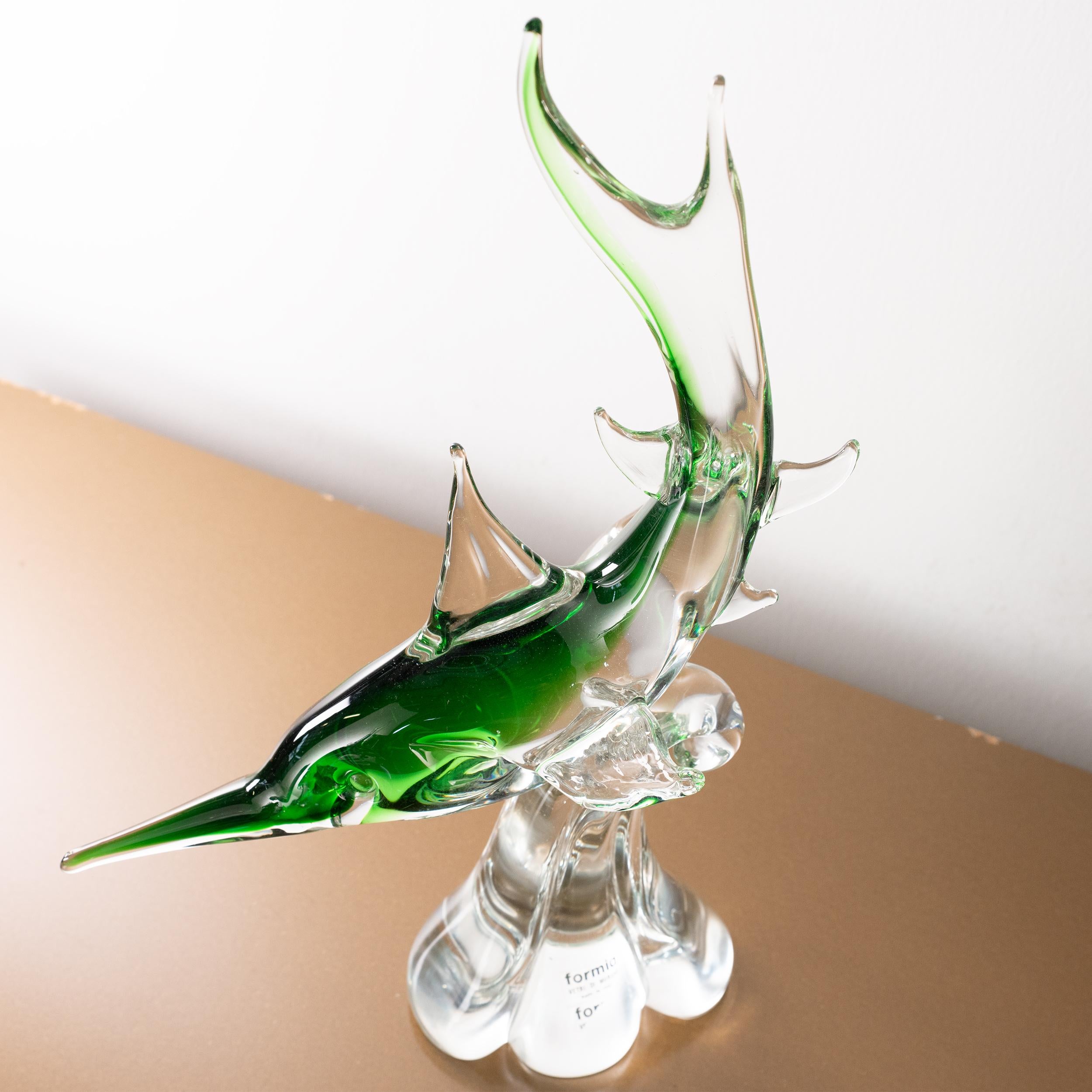 Große Skulptur Jahrgang Murano Glas grün Schwertfisch künstlerischen Italien auf Lager (Muranoglas) im Angebot