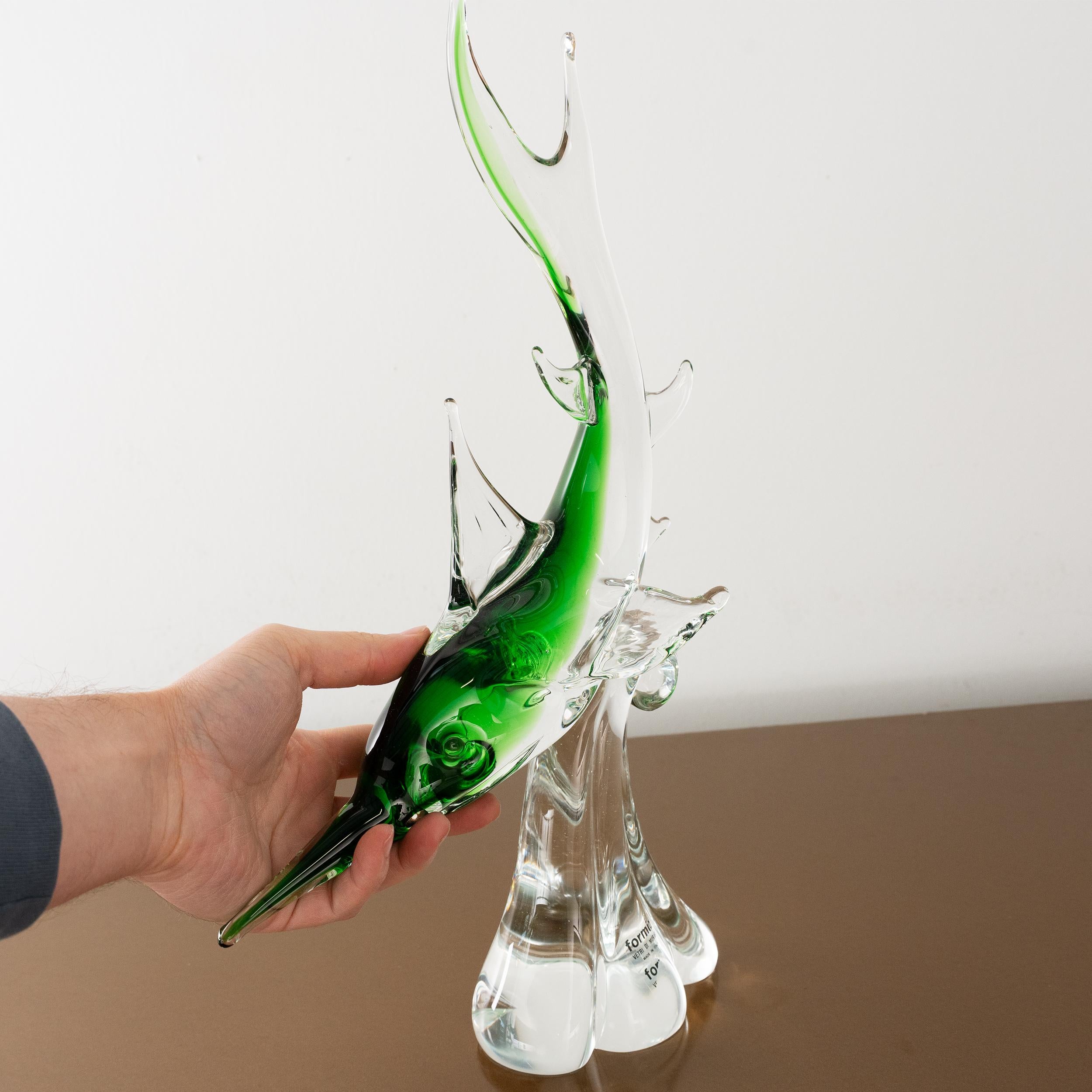 Große Skulptur Jahrgang Murano Glas grün Schwertfisch künstlerischen Italien auf Lager im Angebot 1