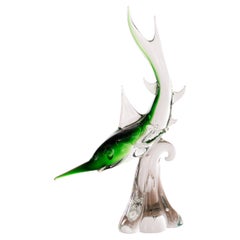 Large Sculpture vintage Murano glass green swordfish artistic Italy in stock