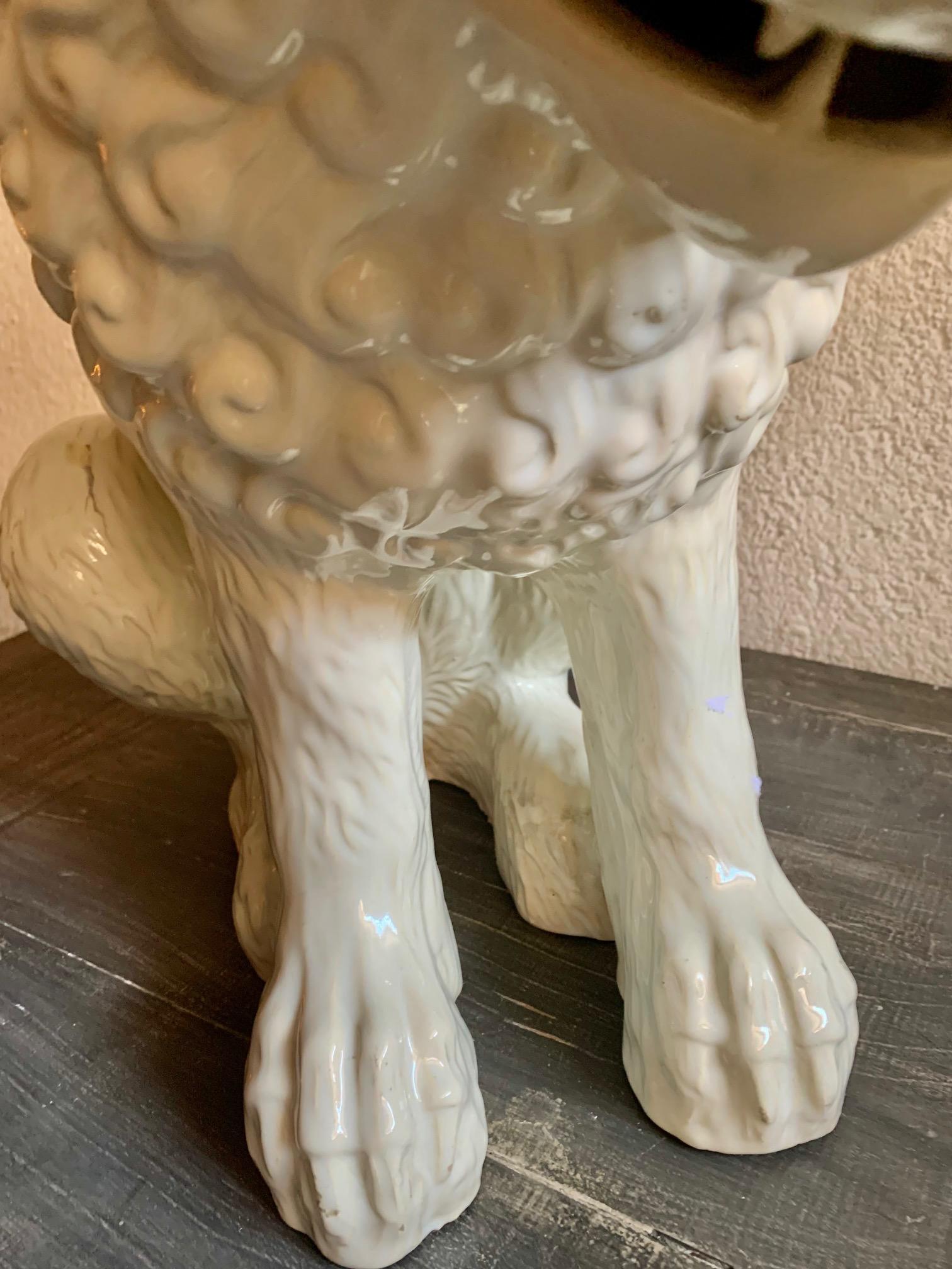 Large Sculpture Whihe Glazed Earthenware Ceramic Lion For Sale 11