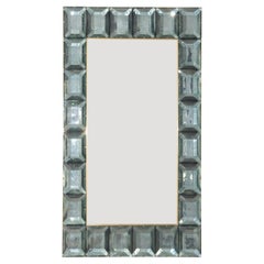 Espejos grandes de cristal de Murano con corte de diamante verde mar, en stock.