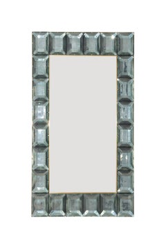 Large Sea Green Aqua Diamond Faceted Murano Glass Mirrors, in stock.