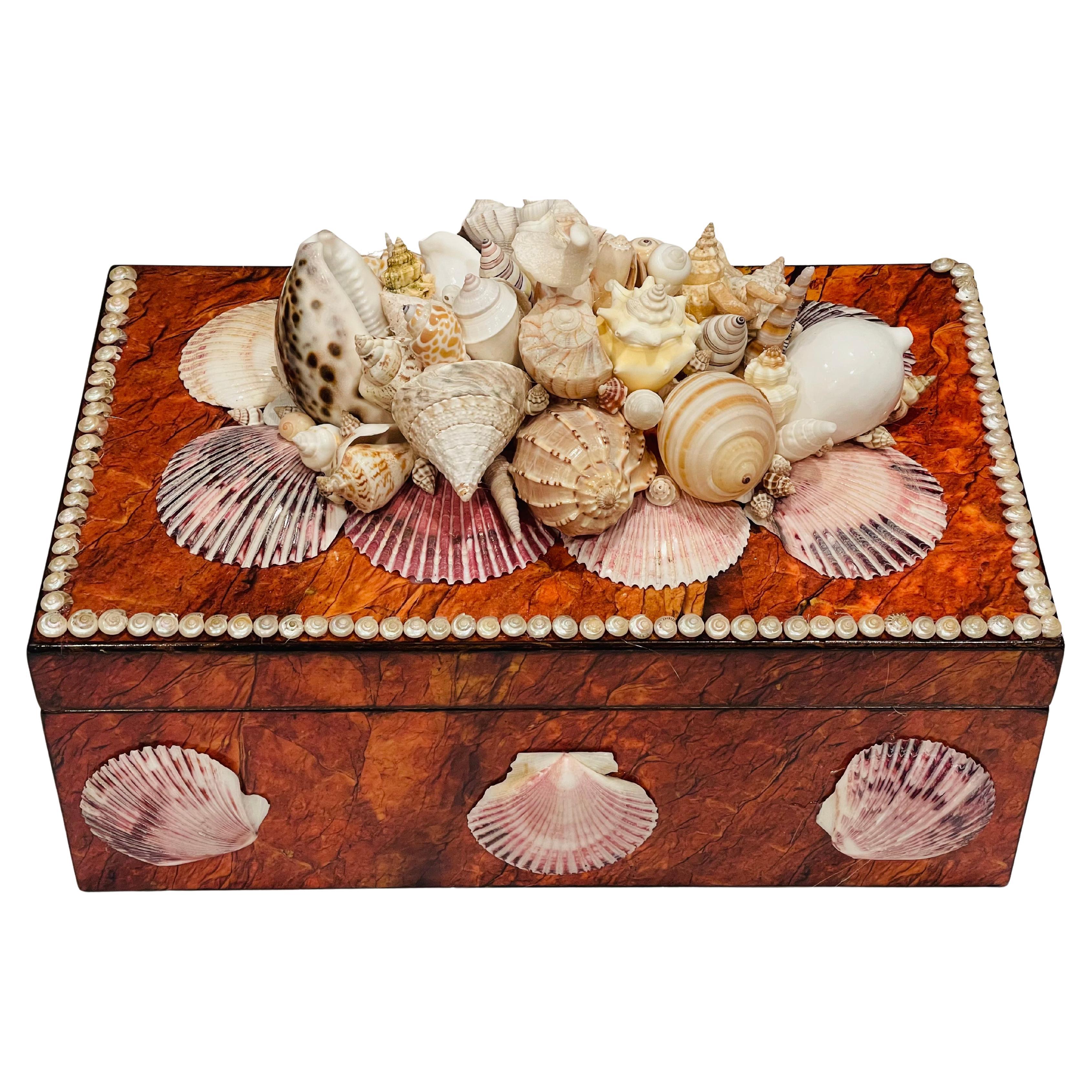 Large Sea Shell Encrusted Humidor Faux Bois Bix