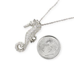JHERWITT Diamond 14k White Gold Large Seahorse Pendant Necklace