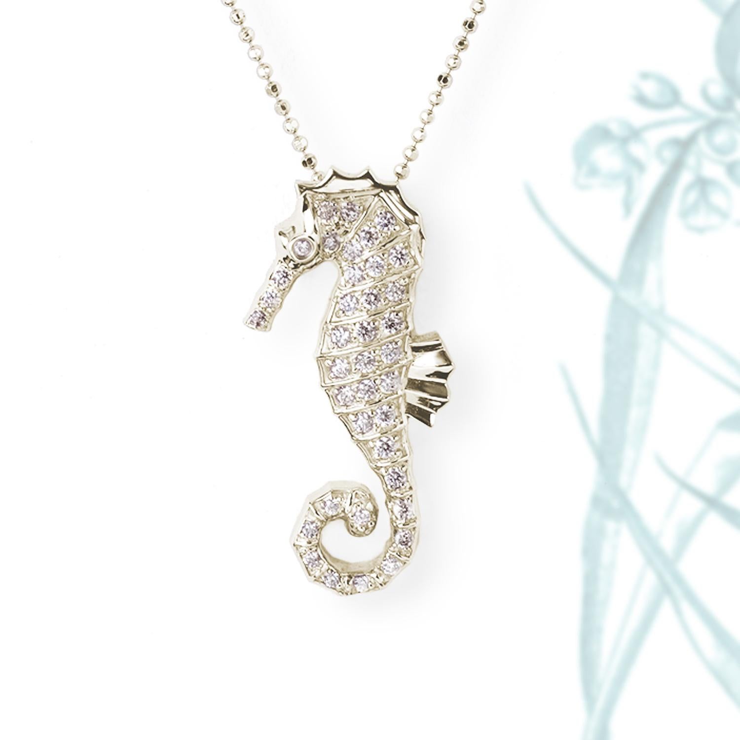 Artist JHERWITT Diamond 14k White Gold Large Seahorse Pendant Necklace  For Sale