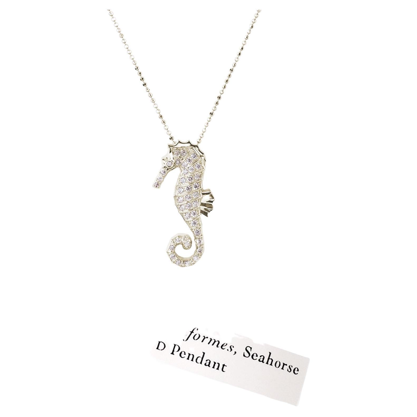 JHERWITT Diamond 14k White Gold Large Seahorse Pendant Necklace  For Sale