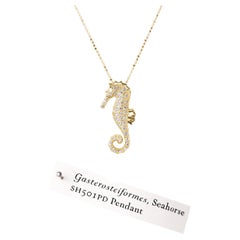 JHERWITT Diamant 14k Gelbgold Halskette mit großem Seepferdchen-Anhänger 