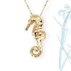 JHERWITT Solid 14k Yellow Gold Large Seahorse Pendant Necklace