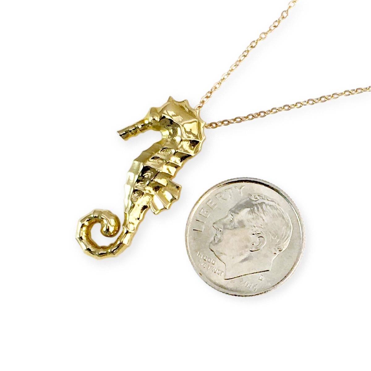 Artist JHERWITT Solid 14k Yellow Gold Large Seahorse Pendant Necklace For Sale