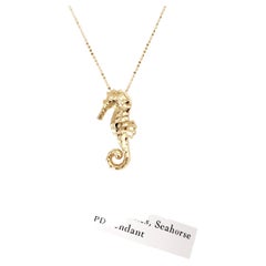 JHERWITT Solid 14k Yellow Gold Large Seahorse Pendant Necklace