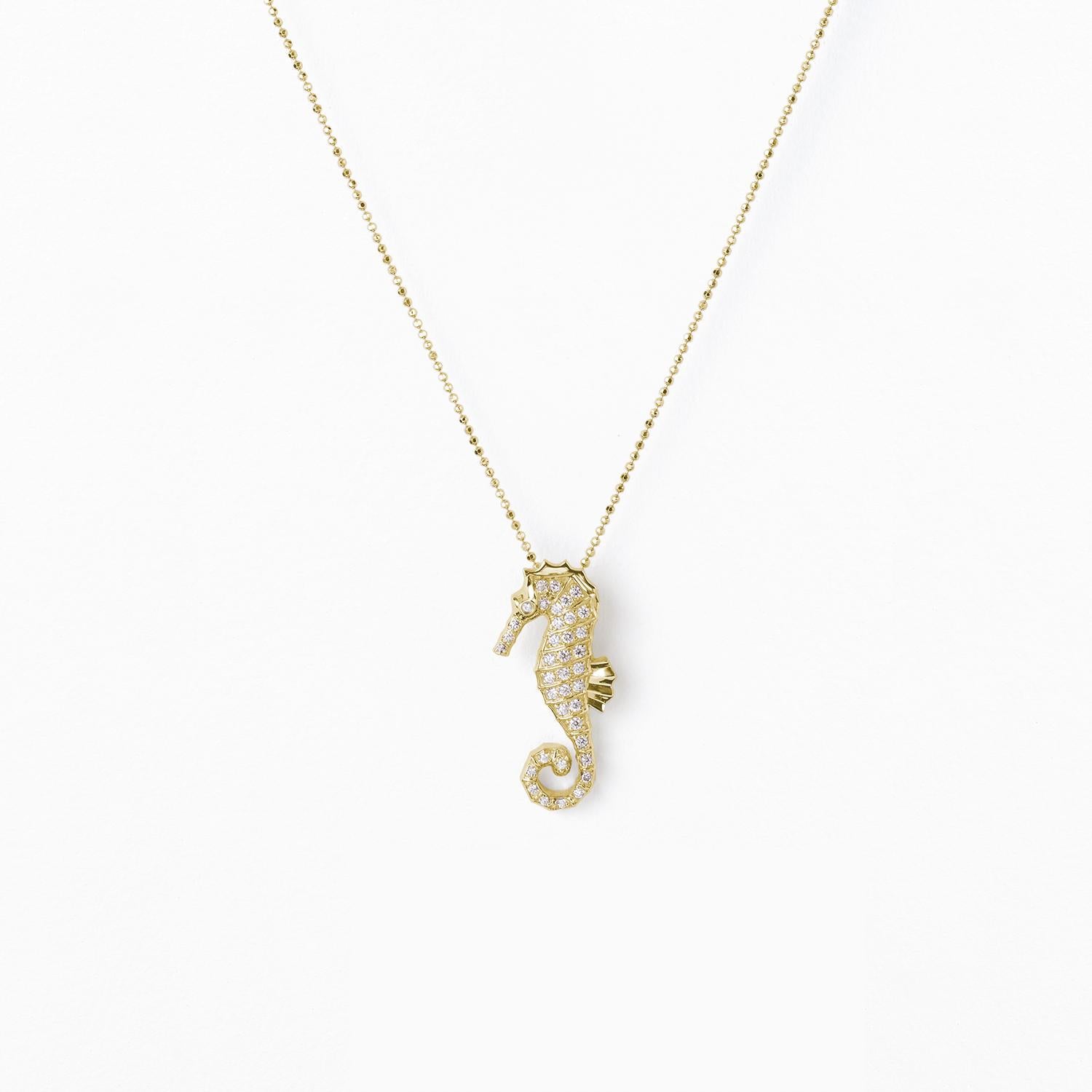 Brilliant Cut JHERWITT White Sapphires Yellow Gold Plated Large Seahorse Pendant Necklace For Sale