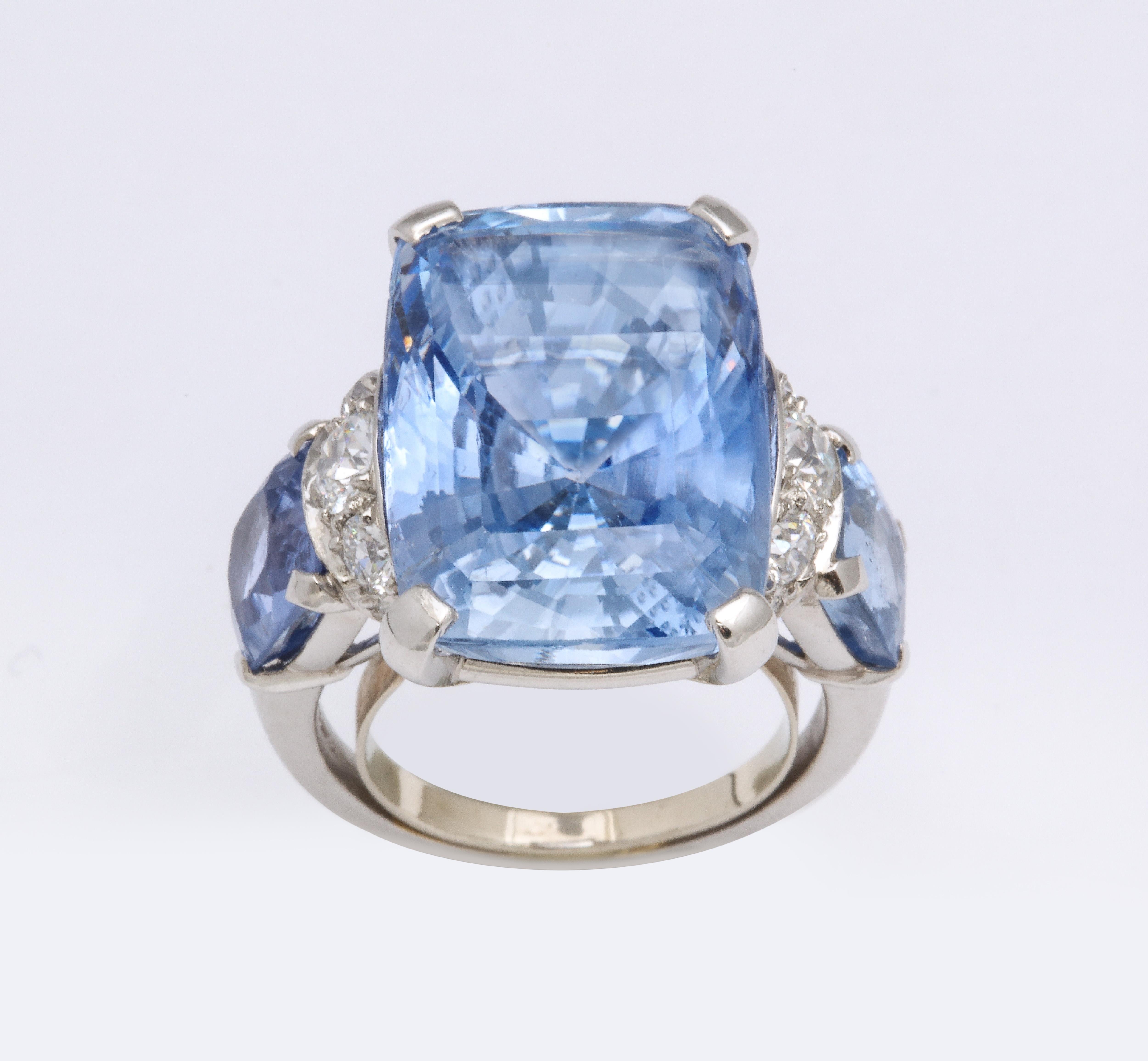 Large Seaman Schepps Ceylon Sapphire Unheated Cushion Cut Gold Diamond Ring In Good Condition In New York, NY
