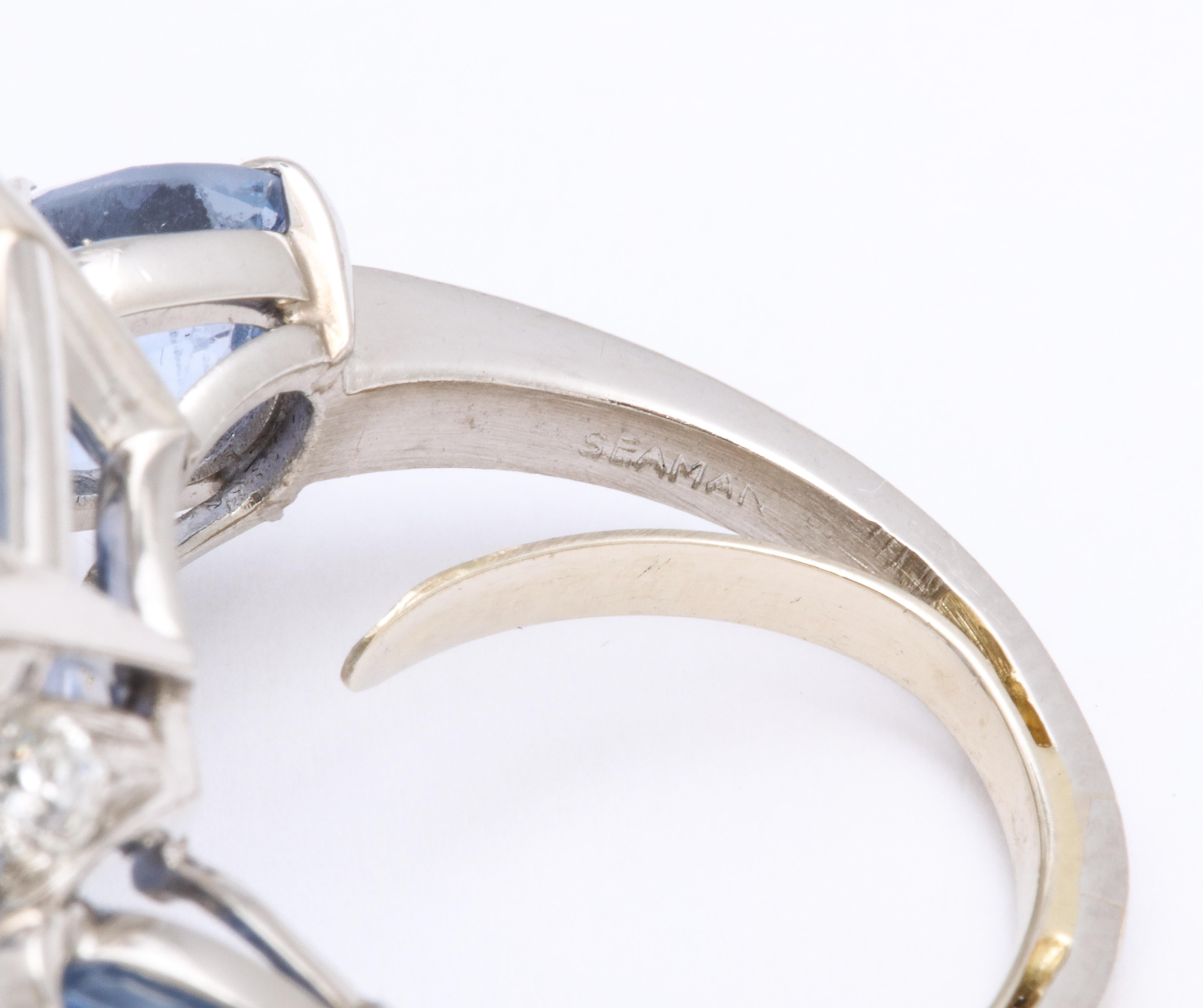 Women's or Men's Large Seaman Schepps Ceylon Sapphire Unheated Cushion Cut Gold Diamond Ring
