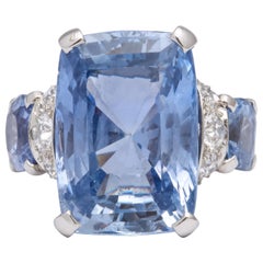 Large Seaman Schepps Ceylon Sapphire Unheated Cushion Cut Gold Diamond Ring