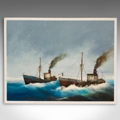 Large Seascape Oil Painting, Steamer Ships, Marine, Art, Original