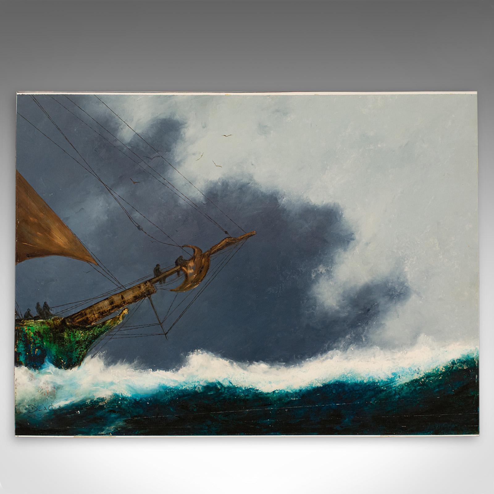 This is a large, seascape oil painting by the renowned marine and equine artist David Chambers. 'Spear' is an original, oil on board painting from David’s recent collection.

A fascinating composition, the slender prow of an emerald green ship