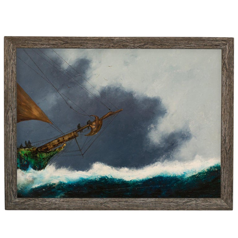 Large Seascape Oil Painting Vintage Sail Boat Marine Art