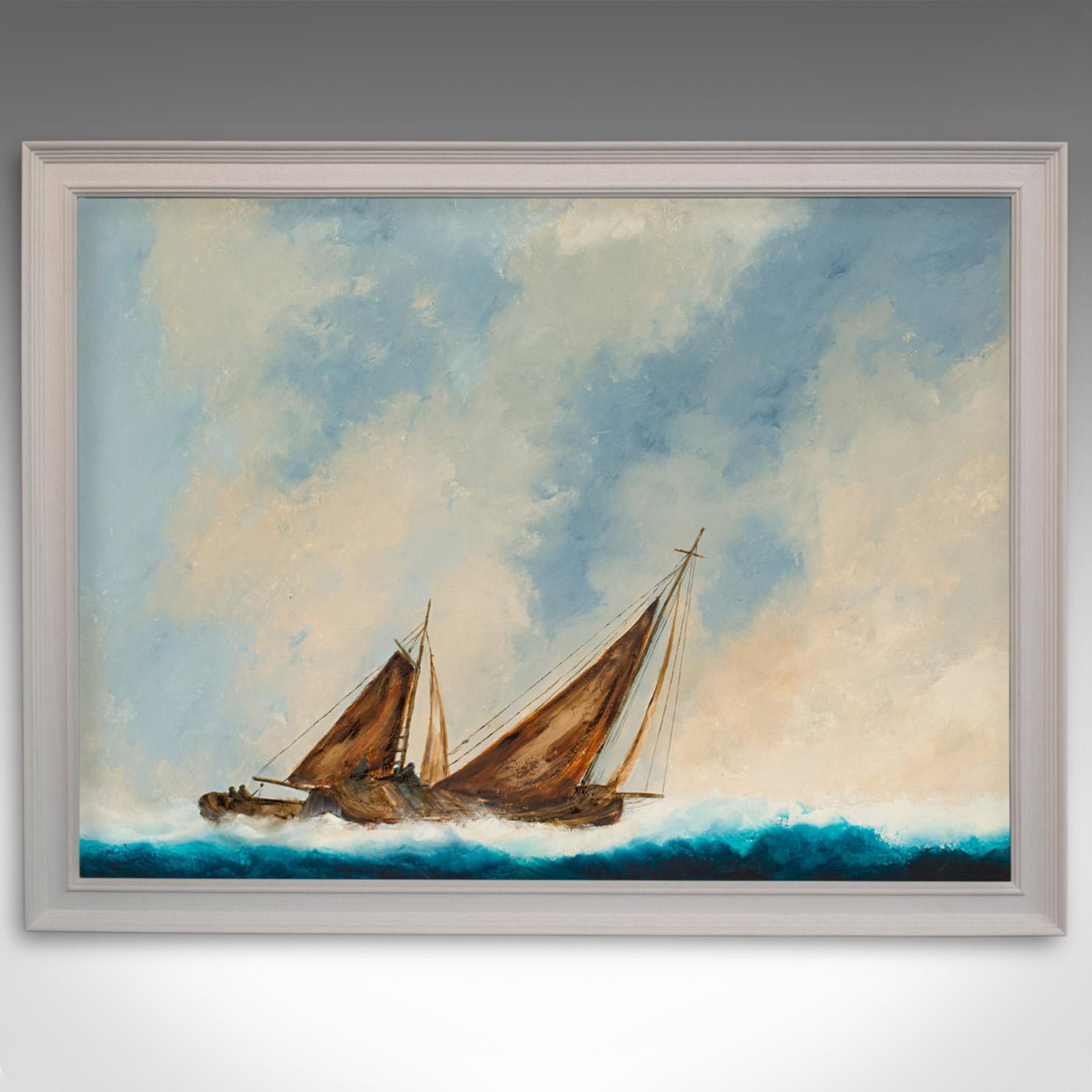 vintage sailboat oil painting