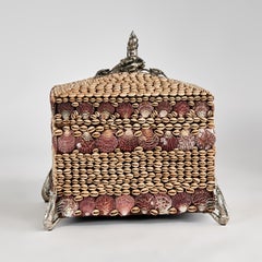 Large Seashell Encrusted Lidded Box with Silvered Crustaceans