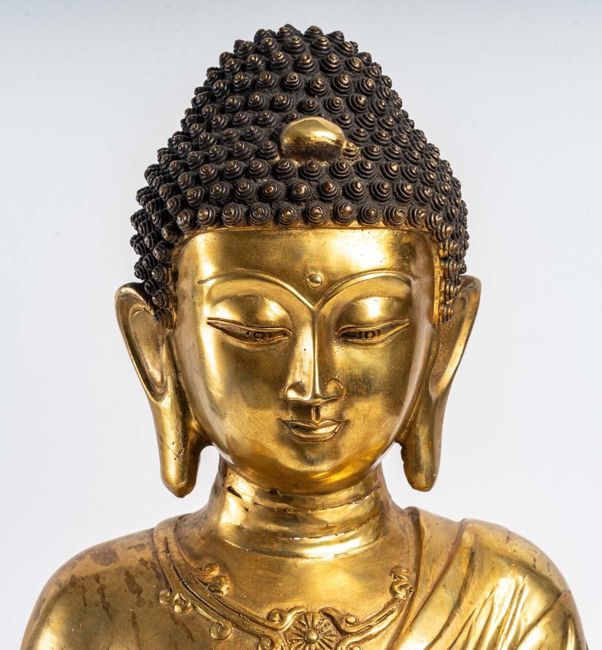 Chinese Large Seated Buddha on a Stylized Lotus Base