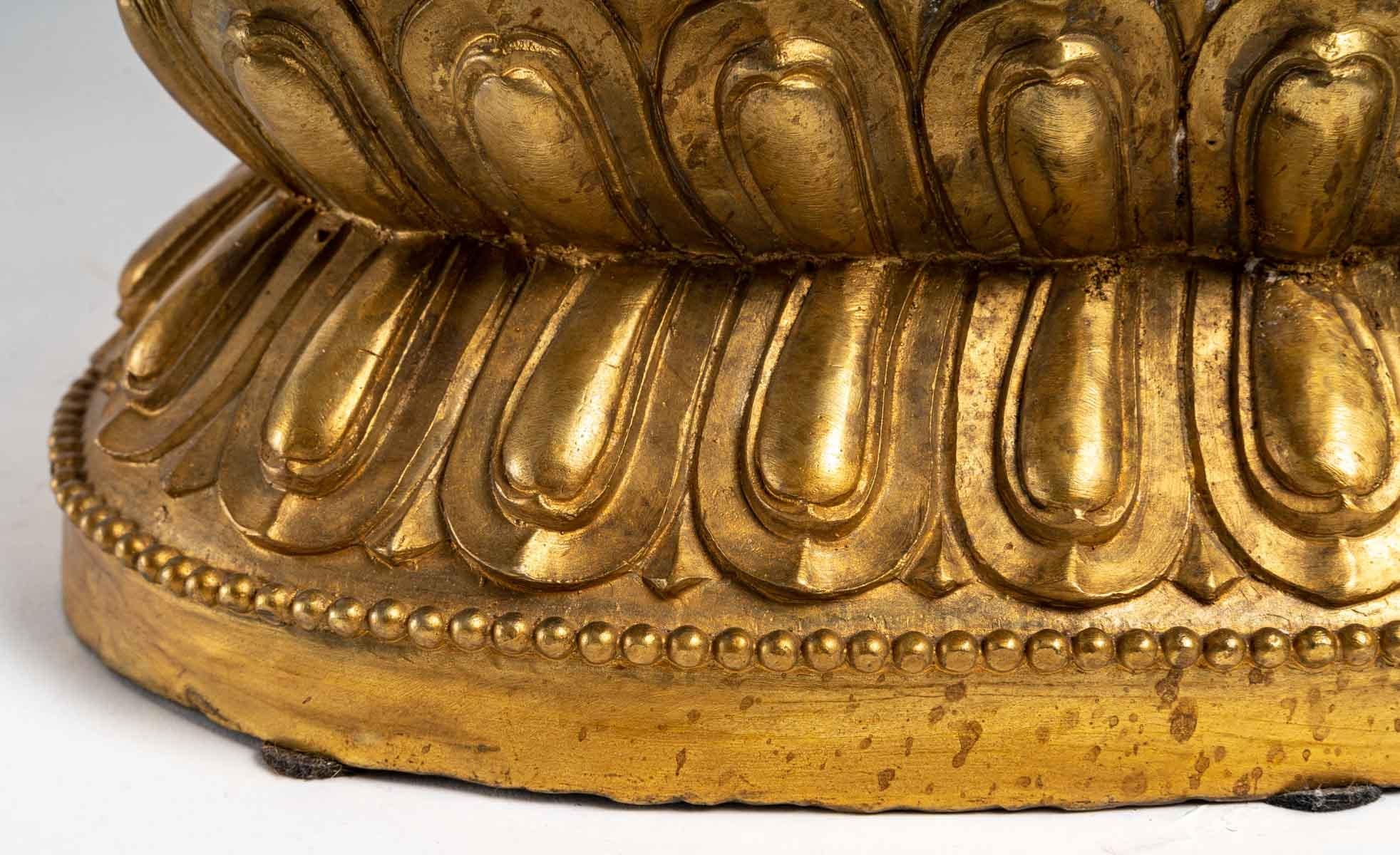 20th Century Large Seated Buddha on a Stylized Lotus Base