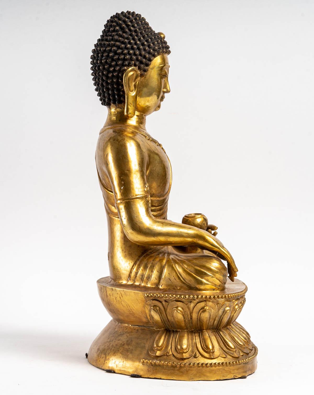 Copper Large Seated Buddha on a Stylized Lotus Base