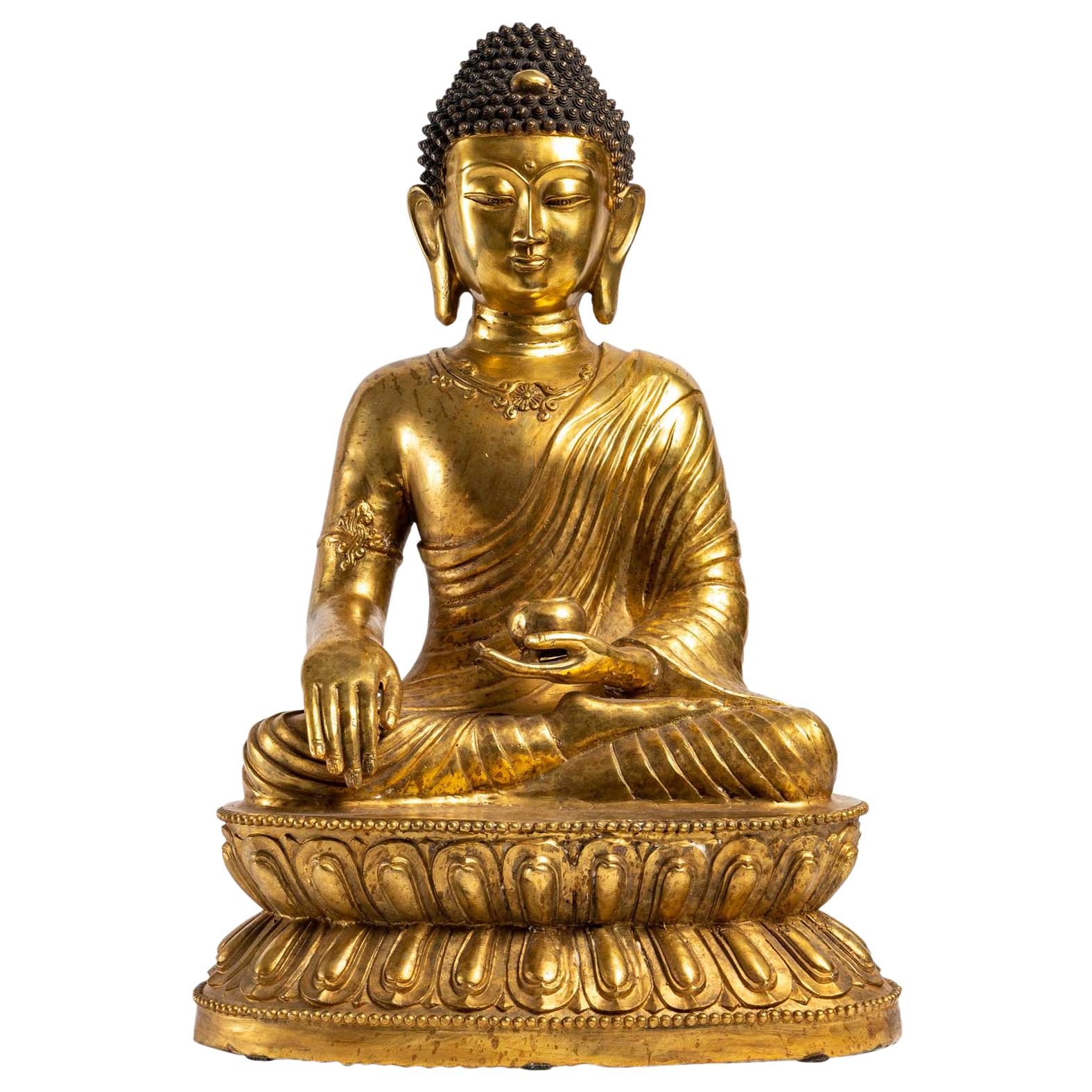 Large Seated Buddha on a Stylized Lotus Base