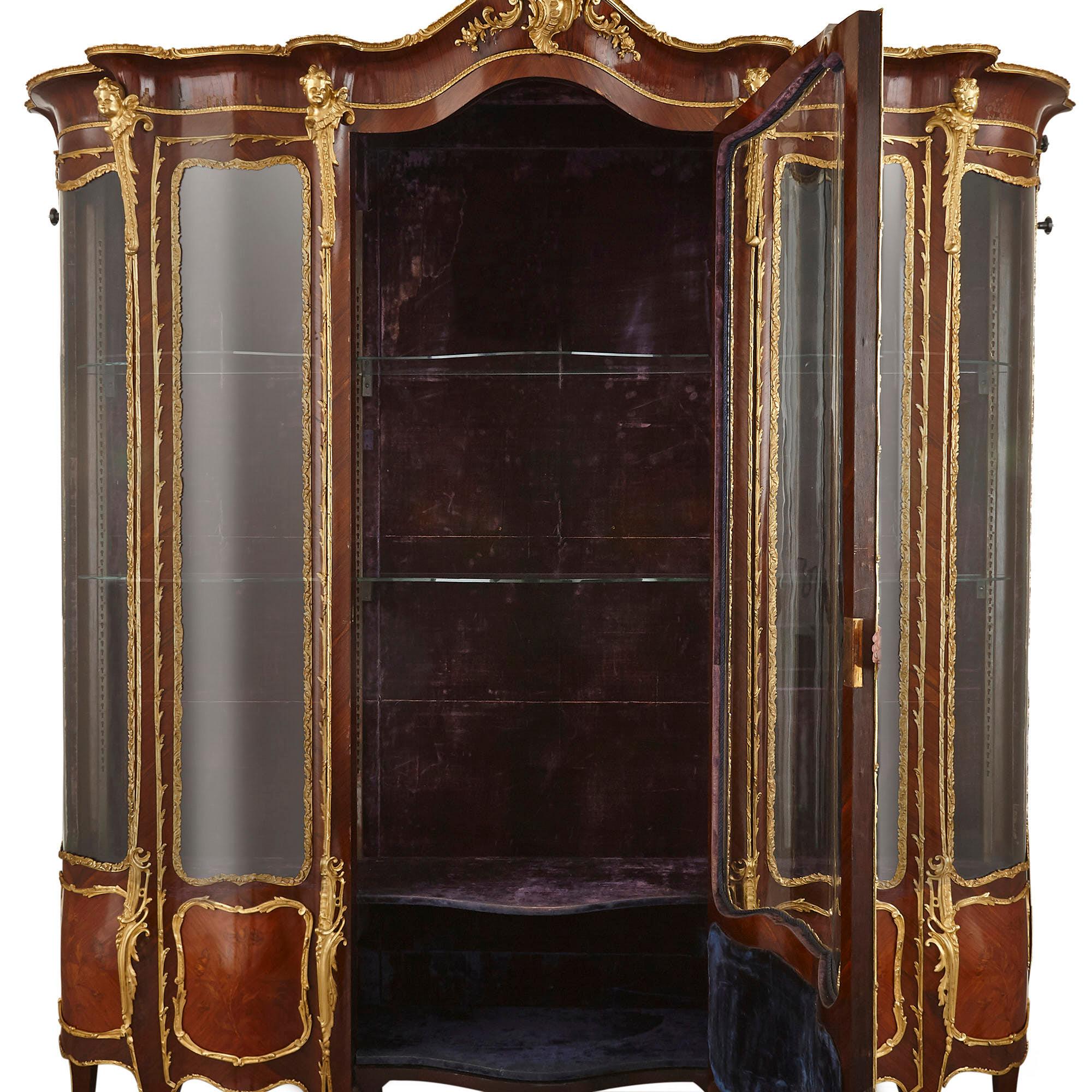 Napoleon III Large Second Empire Gilt Bronze and Marquetry Display Cabinet For Sale