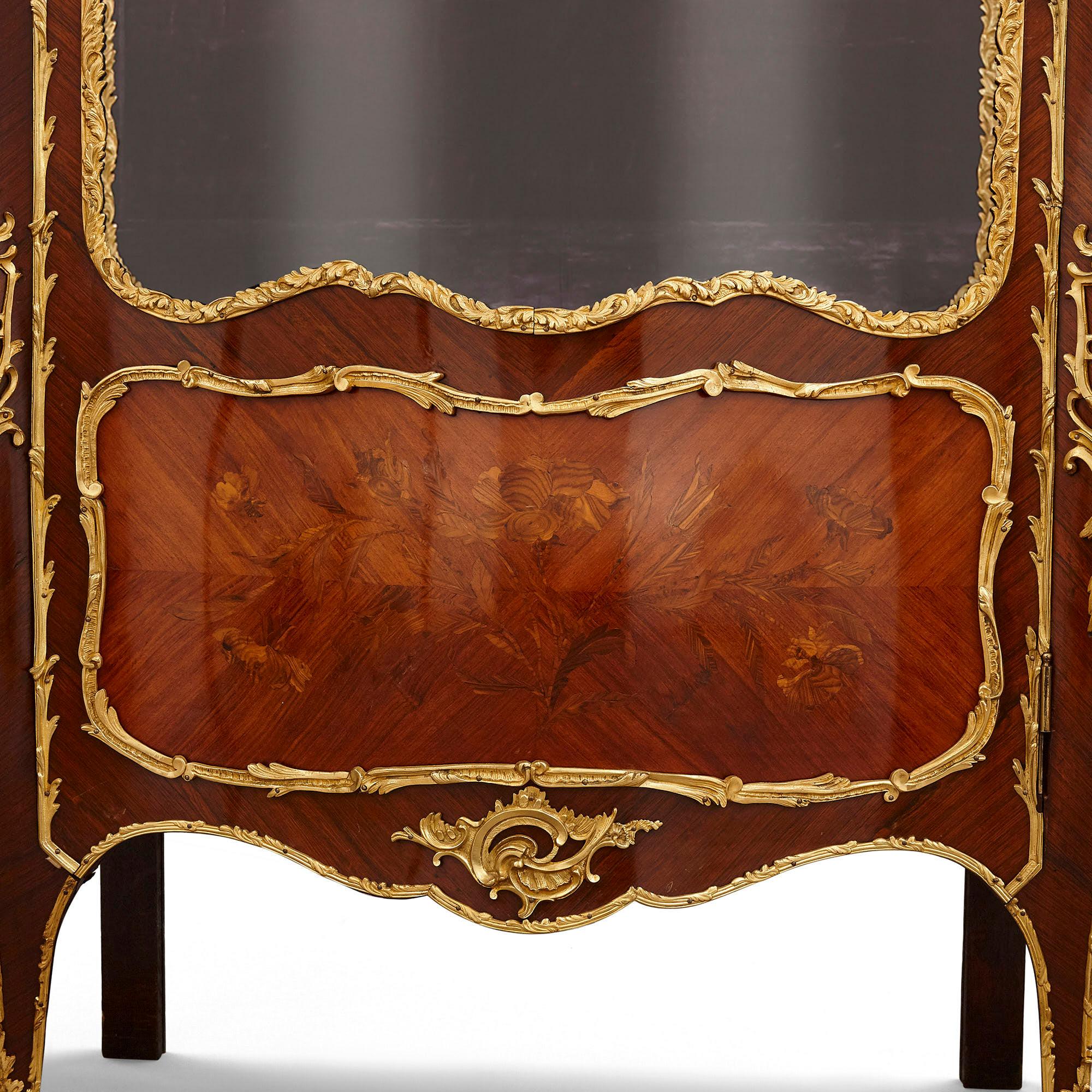 French Large Second Empire Gilt Bronze and Marquetry Display Cabinet For Sale