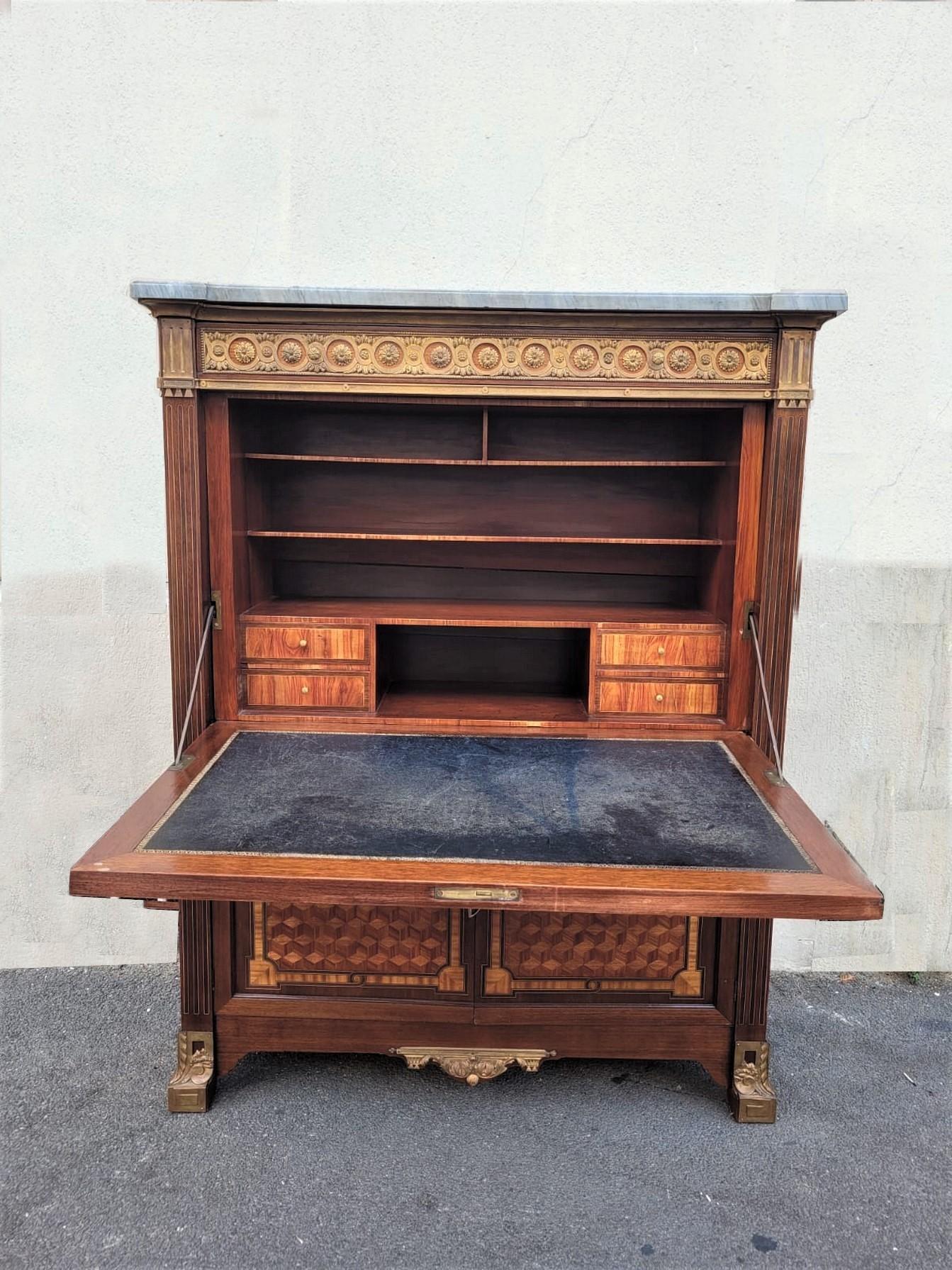 Large Secretaire With Flap In Marquetry, Late 19th Century For Sale 6