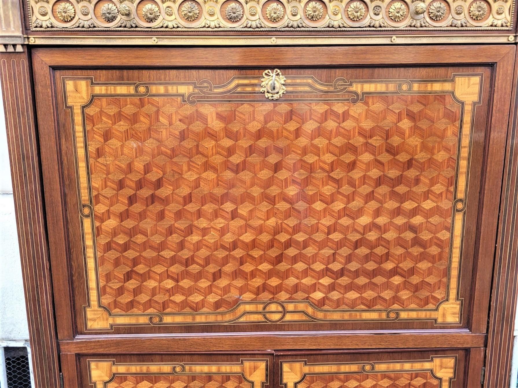 Large Secretaire With Flap In Marquetry, Late 19th Century For Sale 12