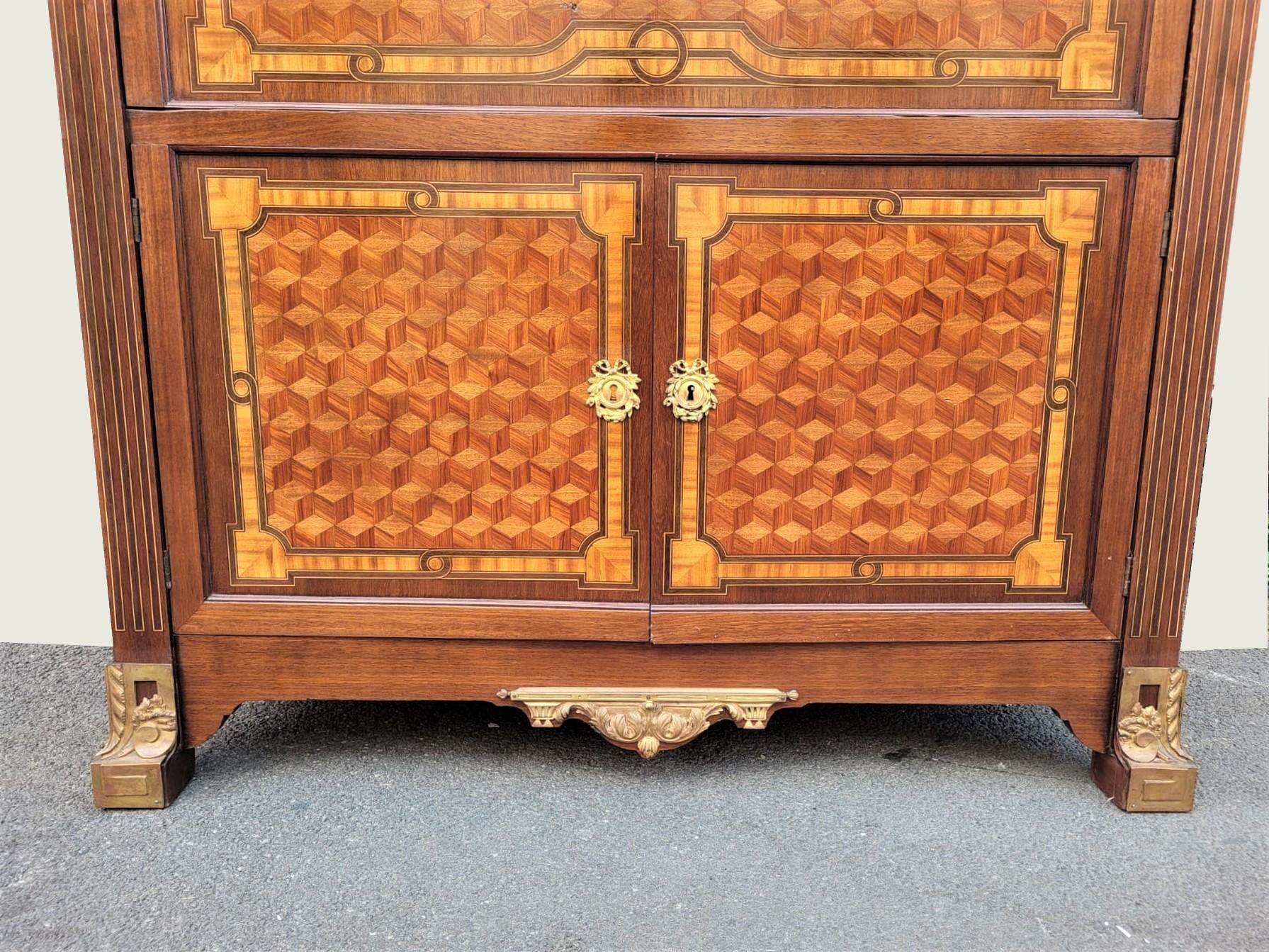 Large Secretaire With Flap In Marquetry, Late 19th Century For Sale 13