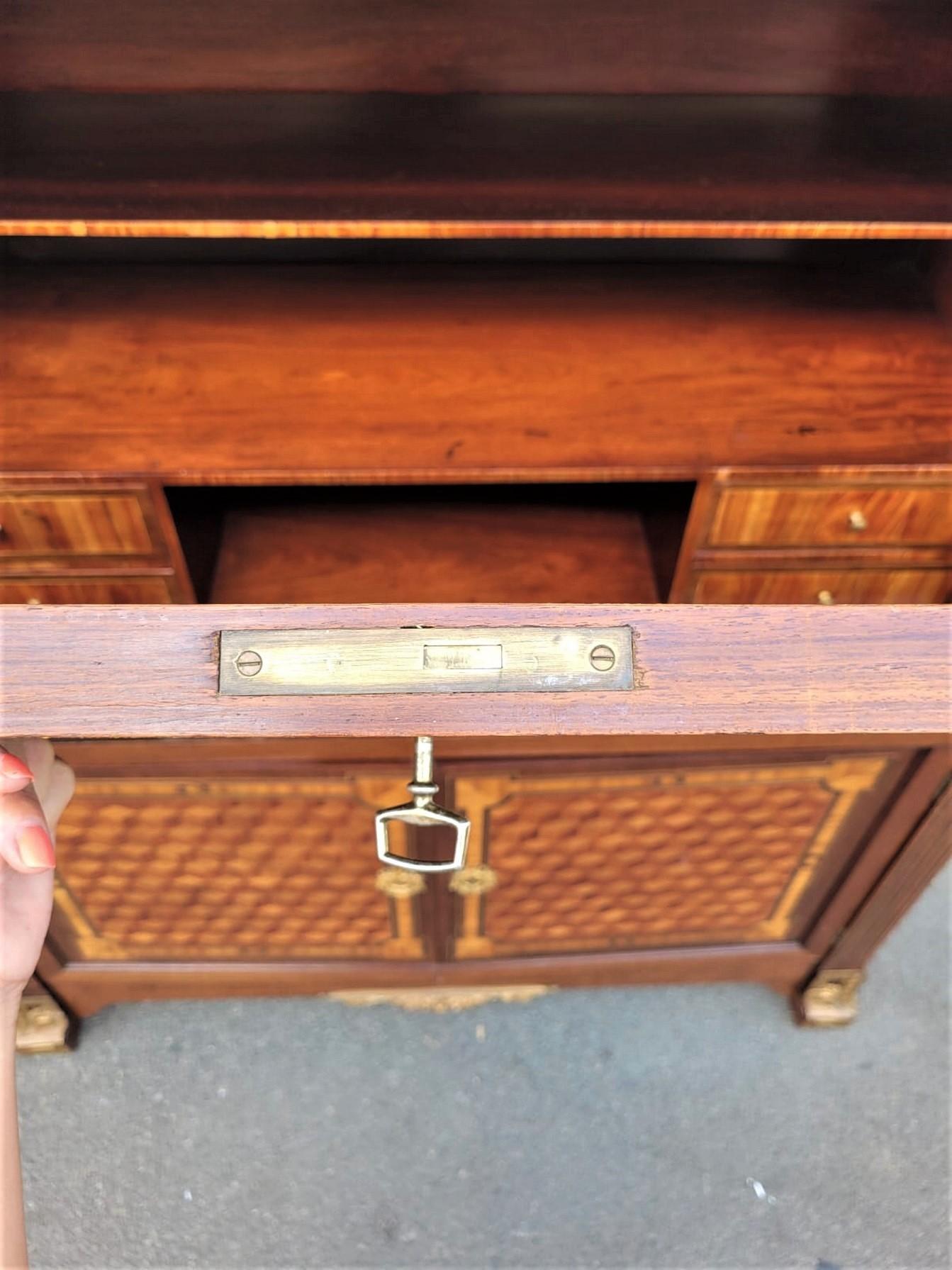 French Large Secretaire With Flap In Marquetry, Late 19th Century For Sale