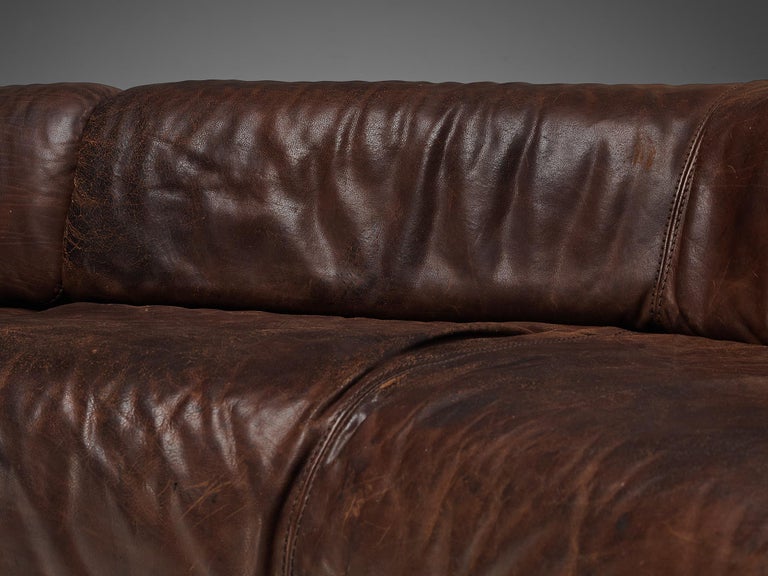 Large Sectional Sofa in Brown Leather For Sale at 1stDibs