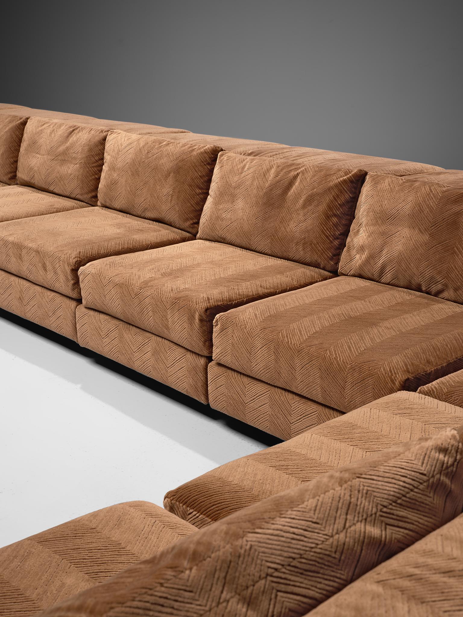 Large Sectional Sofa in Camel Colored Fabric, 1970s 1