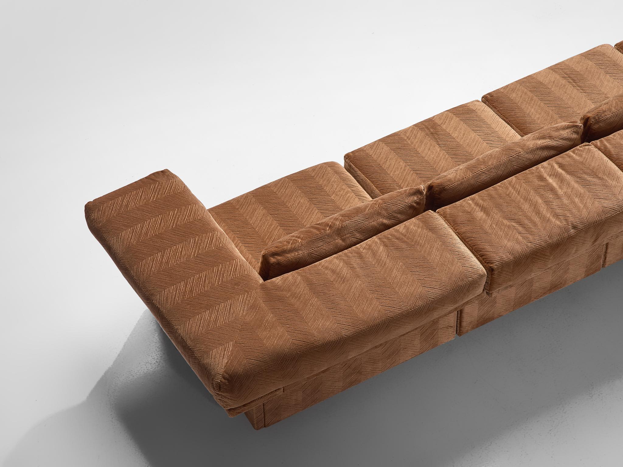 Large Sectional Sofa in Camel Colored Fabric, 1970s 2