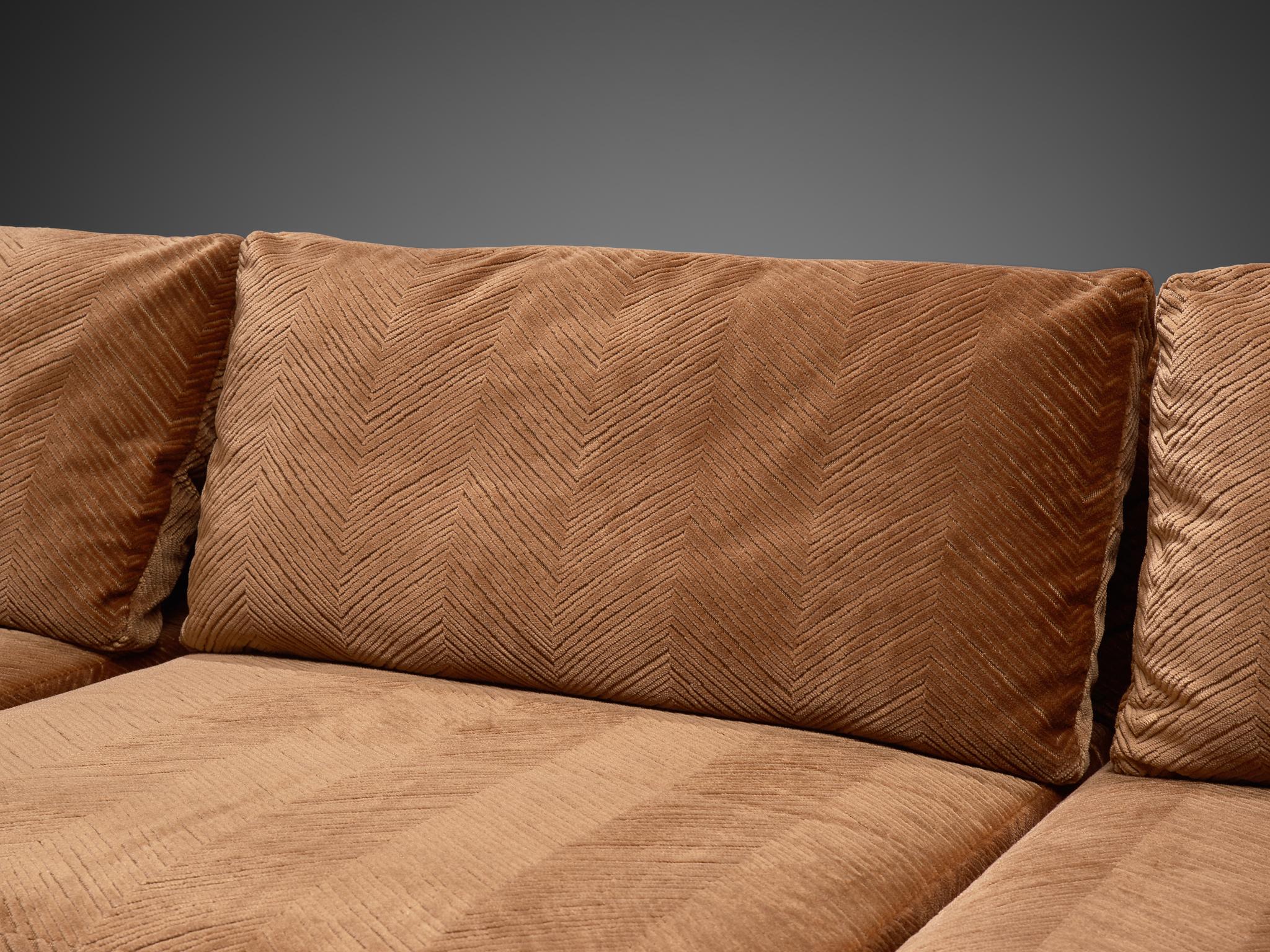 German Large Sectional Sofa in Camel Colored Fabric, 1970s