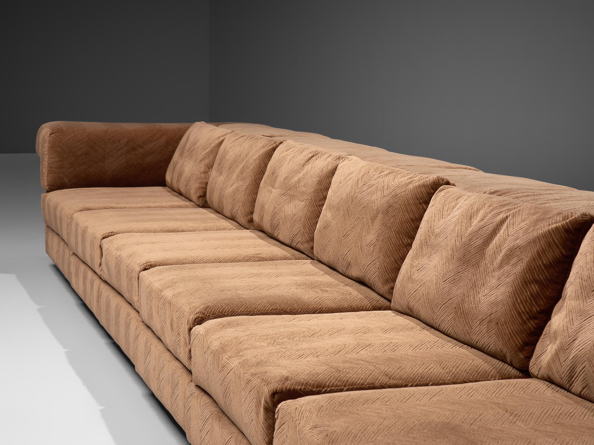 Large Sectional Sofa in Camel Colored Fabric, 1970s In Good Condition In Waalwijk, NL
