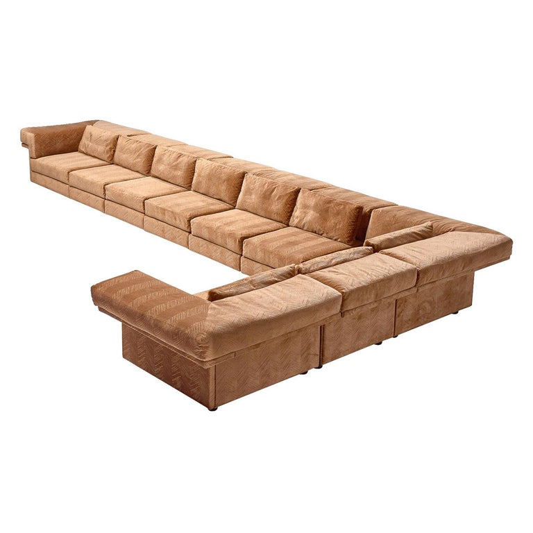 Large Sectional Sofa in Camel Colored Fabric, 1970s For Sale at 1stDibs