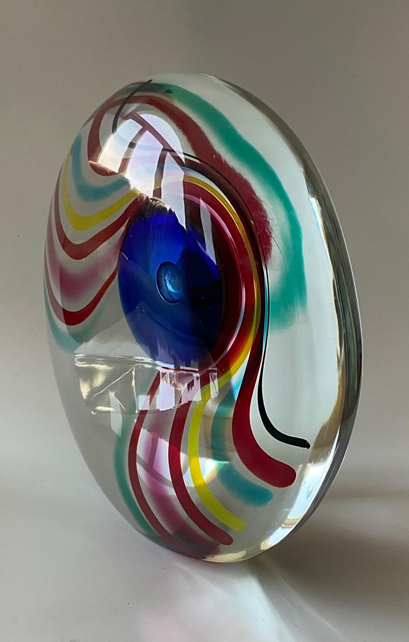 Mid-Century Modern Large Seguso Arte Vetro Signed Striped Murano Glass Abstract Sculpture Heavy For Sale