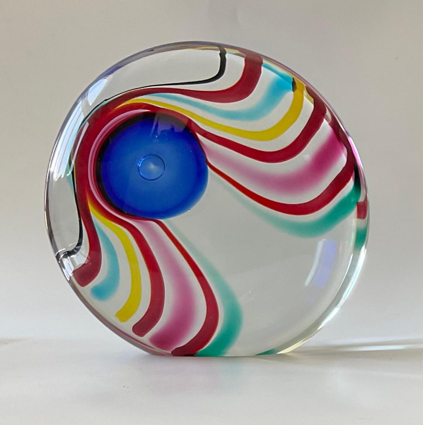 Late 20th Century Large Seguso Arte Vetro Signed Striped Murano Glass Abstract Sculpture Heavy For Sale